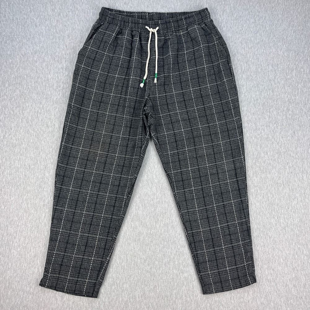 Kidoriman Pants Mens 3XL (34x26) Gray Plaid Baggy Short/Crop Streetwear Lounge